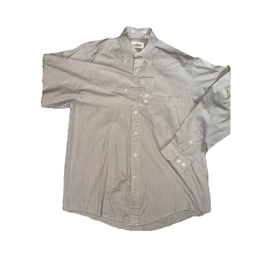 Valentino UOMO Mens Oxford Dress Shirt M 15.5 Tan Single Stitch Hong Kong EUC